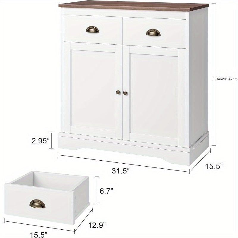 Dressoir – Keukenkast – Ladekast – Buffetkast – Opbergkast – Wit MDF – 80x40x90 cm – 2 Deuren en 2 Laden – Verstelbare Plank