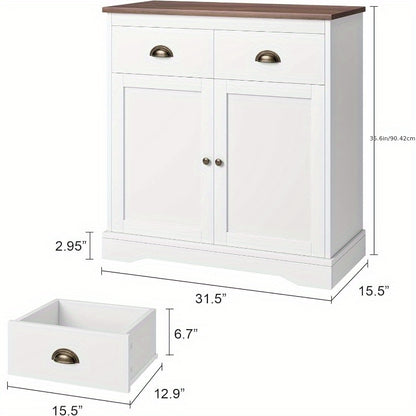 Dressoir – Keukenkast – Ladekast – Buffetkast – Opbergkast – Wit MDF – 80x40x90 cm – 2 Deuren en 2 Laden – Verstelbare Plank