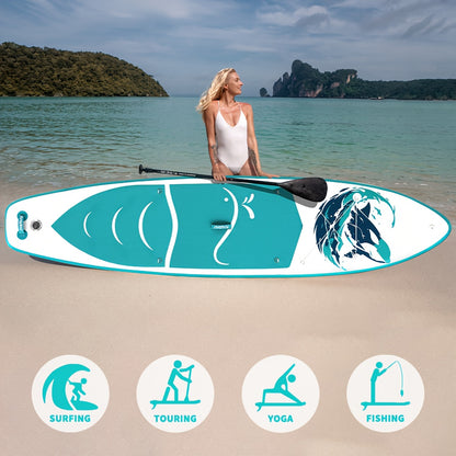 Paddleboard – SUP Board – Stand Up Paddle – Opblaasbaar Board – Suppen – 350x84x15 cm – Hoogwaardig PVC – Blauw-Wit Tijgerwalvis Design