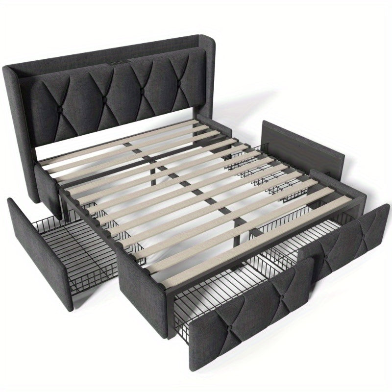 Tweepersoonsbed – Bedframe – Boxspring – Stapelbed – Slaapbank – 160x200 cm – Met Opberglades en Hoofdbord – Montageklaar en Duurzaam Niet-Houten Materiaal