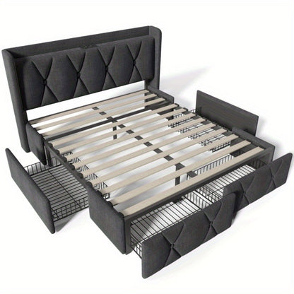 Tweepersoonsbed – Bedframe – Boxspring – Stapelbed – Slaapbank – 160x200 cm – Met Opberglades en Hoofdbord – Montageklaar en Duurzaam Niet-Houten Materiaal