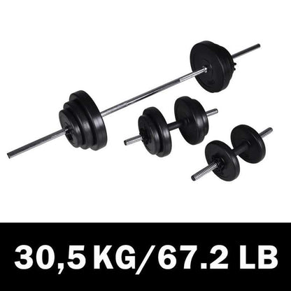 Halterset – Dumbbellset – Barbellset – Gewichten – Fitnessset – 30,5 kg Totaalgewicht – Hoogwaardig Tungsten Staal