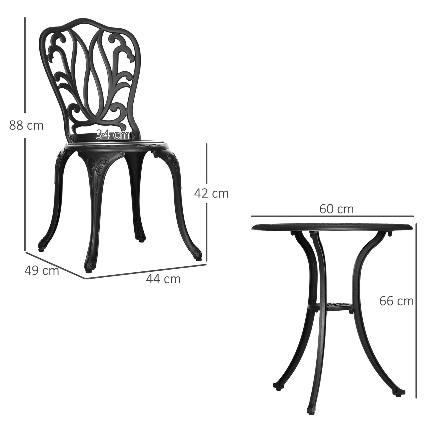 Loungeset – Tuinset – Balkonset – Bistroset – 2-Persoons – Gietaluminium – Parasolhouder – Zwart