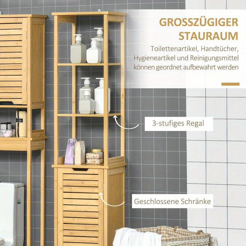 Hoge Badkamerkast – Hoge Kast – Opbergkast – Badkamerrek – Opbergmeubel – 3 Planken Achter Deur – Compact 173 cm Hoog – Eenvoudige Montage Zonder Gereedschap