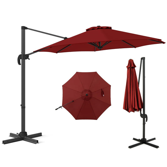 Parasol – Zweefparasol – Stokparasol – Tuinparasol – Marktparasol – Ø 300 cm – Kantelbaar en 360° Draaibaar – Rood Polyester