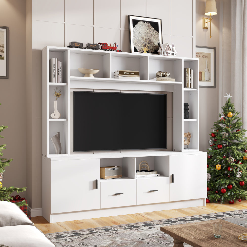 Modern TV Wall Cabinet & Display Furniture Set with 2 Cabinets, 2 Drawers, 11 Storage Compartments - Metal Frame Non-Wood Living Room Media Console, Shelving Unit for Small Spaces, Assembly Required