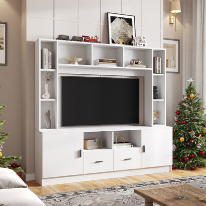 Modern TV Wall Cabinet & Display Furniture Set with 2 Cabinets, 2 Drawers, 11 Storage Compartments - Metal Frame Non-Wood Living Room Media Console, Shelving Unit for Small Spaces, Assembly Required