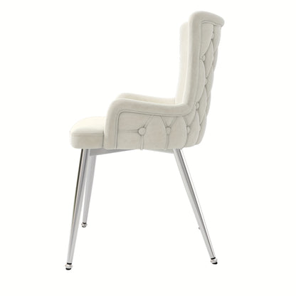 Eetkamerstoel – Stoel – Designstoel – Armstoel – Luxe stoel – Set van 2 Beige – Comfortabele Bekleding – Zilverkleurige Metalen Poten