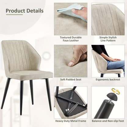 Eetkamerstoel – Stoel – Armstoel – Keukenstoel – Designstoel – Set van 2 – Kunstleer Bekleding – Memory Foam Zitting – Grijs – Metalen Poten – Ergonomisch Comfort