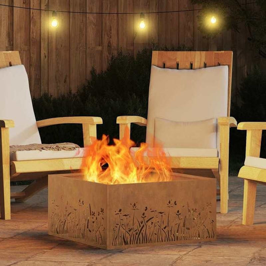Vuurkorf – Tuinhaard – Buitenhaard – Terrashaard – Brander – Groot 60x60x30 cm – Met Realistisch Vlammen Effect – Bruin Metaal