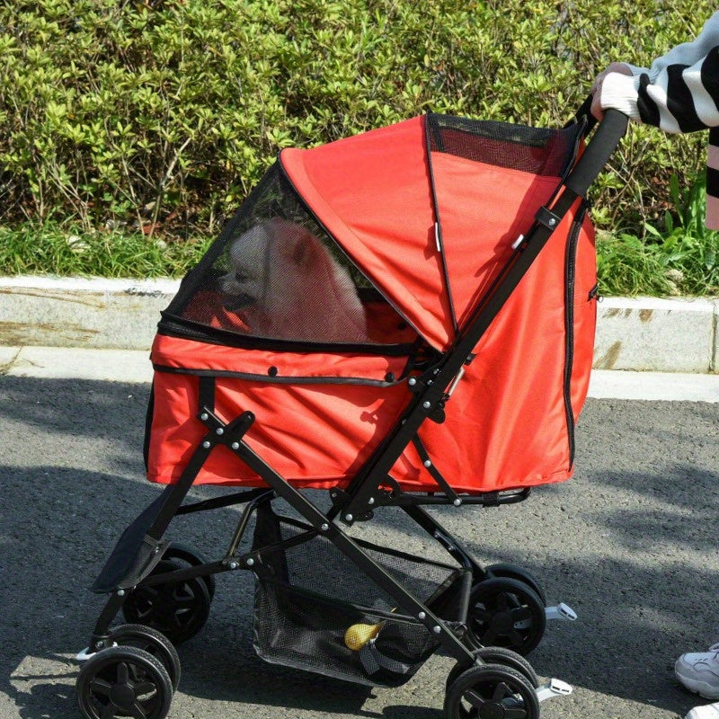 Huisdierscooter – Dierenwagen – Hondenbuggy – Kattenwagen – Draagwagen – Lichtgewicht & Duurzaam – Afmeting 76,5x52x95 cm – Rode Oxford Stof