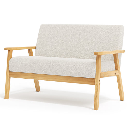 Bankstel – 2-Zitsbank – Sofa – Zitbank – Slaapbank – Linnen Bekleding – Massief Houten Frame – Comfortabel Zitten – Lichtbeige
