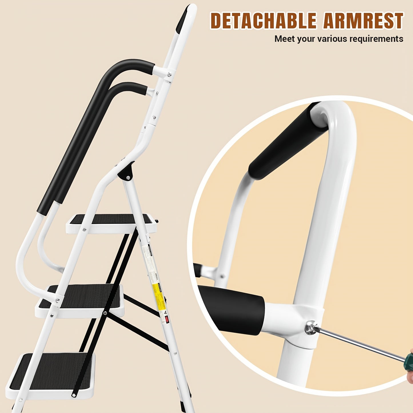 3-Traps Ladder – Opvouwbare Ladder – Steigertrap – Trapladder – Opstapladder – Veiligheidshandgreep – Antislip Voeten – Stalen Constructie – Max. Draaggewicht 150 kg