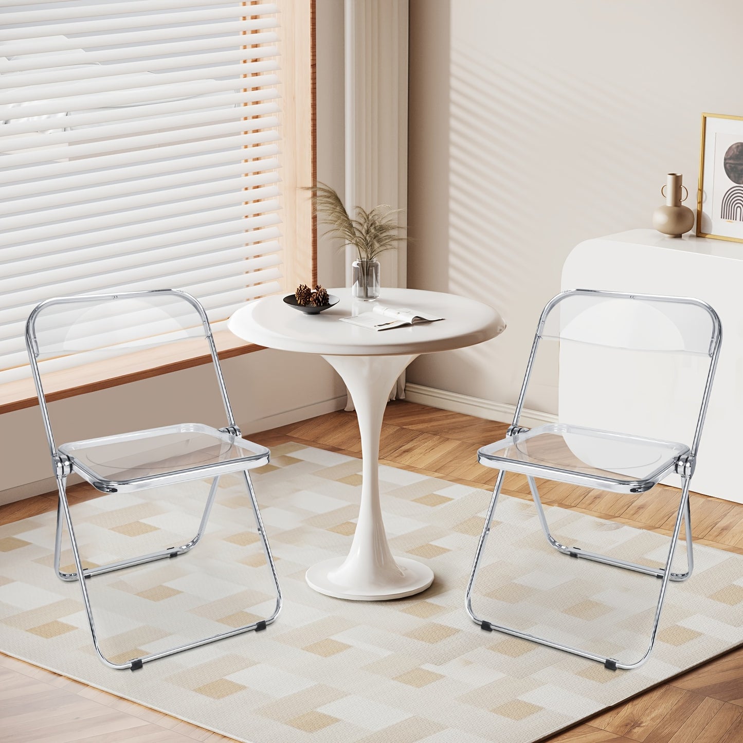Space-Saving Acrylic Chair with Backrest Transparent Design | No Assembly Chair| Multi-Purpose Chair for Dining/Desk/Vanity | 150kg Load Capacity | Home Office Chair Transparent Minimalist Style, Dining Desk Vanity Chair, Spa