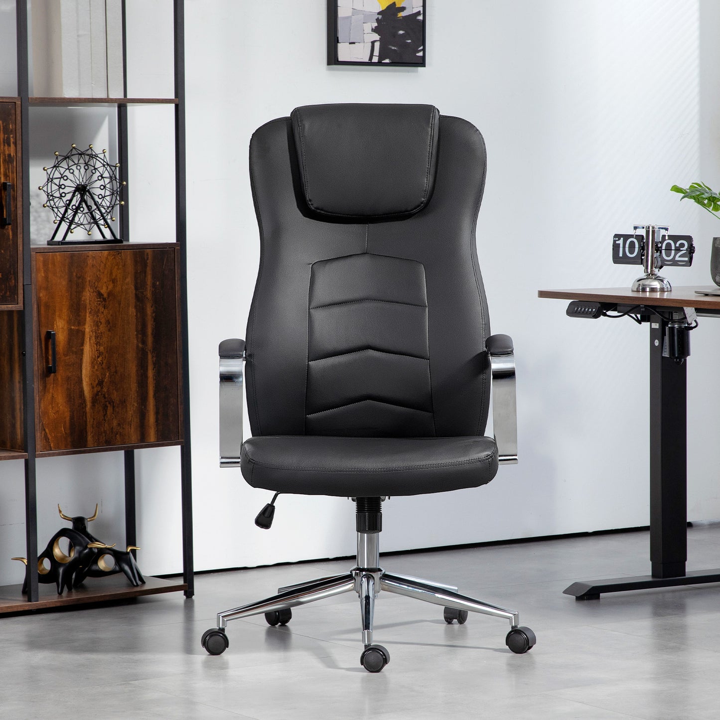 Bureaustoel – Office Chair – Werkstoel – Bureaustoel Kunstleer – Draaistoel – Zwart – Hoogte Verstelbaar – Gewatteerde Rugleuning