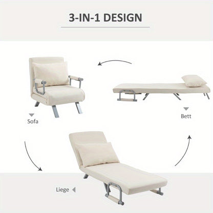 Sofa Bed – Slaapbank – Bedbank – Sleeper Chair – Vouwbed – Multifunctioneel – Compact Formaat – Creme Polyester
