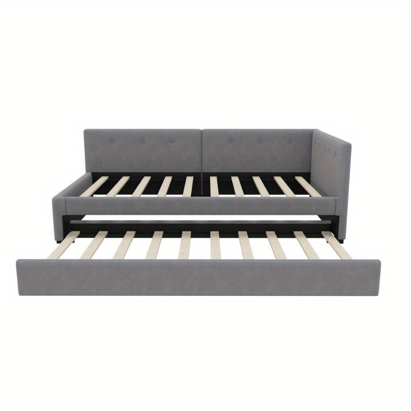 Daybed – Slaapbank – Uittrekbed – Logeerbed – Eenpersoonsbed – Minimalistisch Design – Uittrekbaar Bed 90x200 cm – Stevig Kunststof Frame Grijs