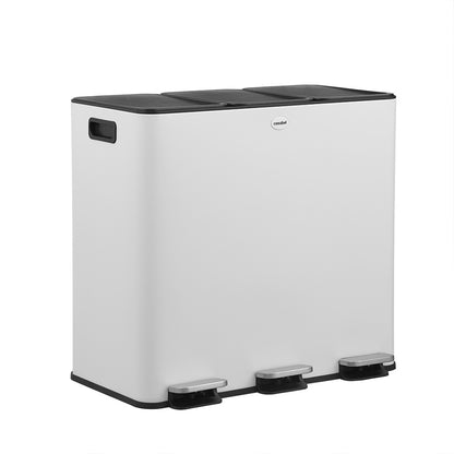 Prullenbak – Afvalbak – Vuilnisemmer – Recyclingbak – 3 Compartimenten – 60 Liter Inox – Voetbediening – Vingerafdrukbestendig