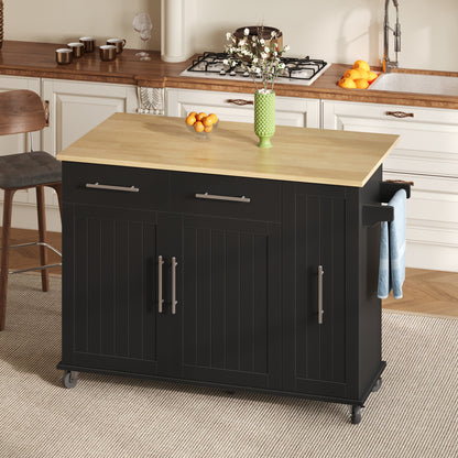 Expandable/Retractable Kitchen Island with Folding Leaf Extension & Storage Cart - Heavy-Duty Mobile Cart with 3-Tier Pull-Out Cabinet, Internal Shelving, 2 Drawers & Towel Rail - Space-Saving Suitable for Dining Areas, Assem