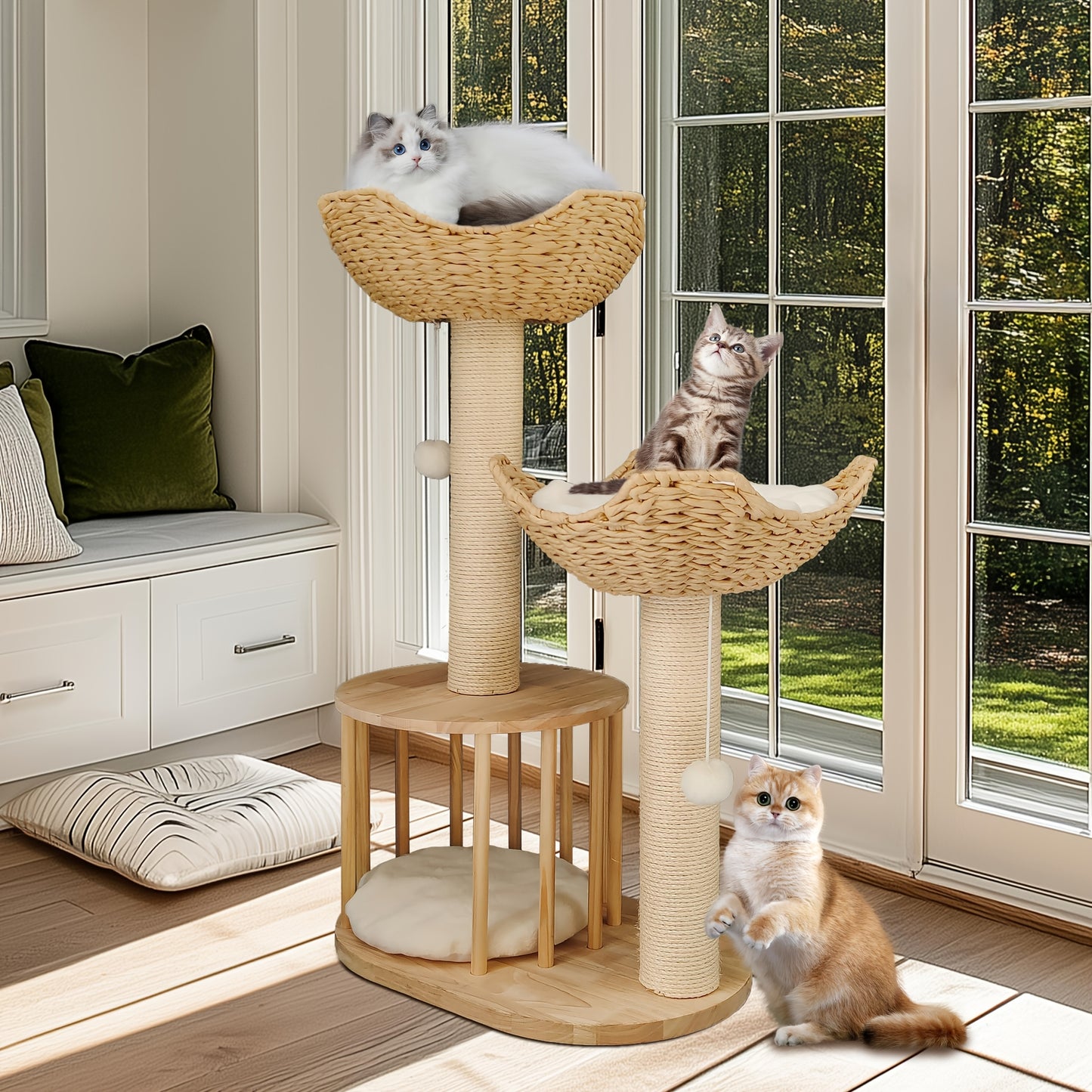 Krabpaal – Kattenboom – Krabmeubel – Kattenhuis – Krabton – 99 cm Hoog – Natuurlijk Hout en Sisal