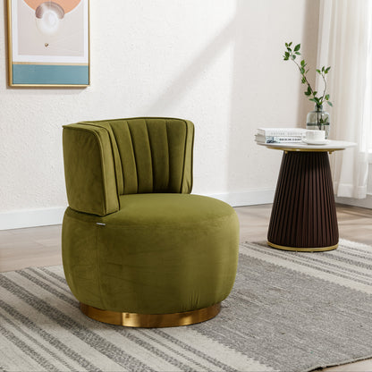 360 Degree Modern Swivel Chair Round Swivel Chair Soft Velvet Finish Comfortable Backrest Stable Structure Living Room Chair Shell Chair Suitable For Living Room Bedroom Study Room, Olive Green