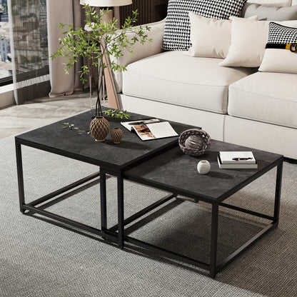 Set Of 2 Coffee Table Marble:Set Of 2 Nesting Tables Scandinavian Side Table Set For Living Room Large: 65 X 65 X 40 Cm Small: 60 X 60 X 34 Cm(Grey, White)