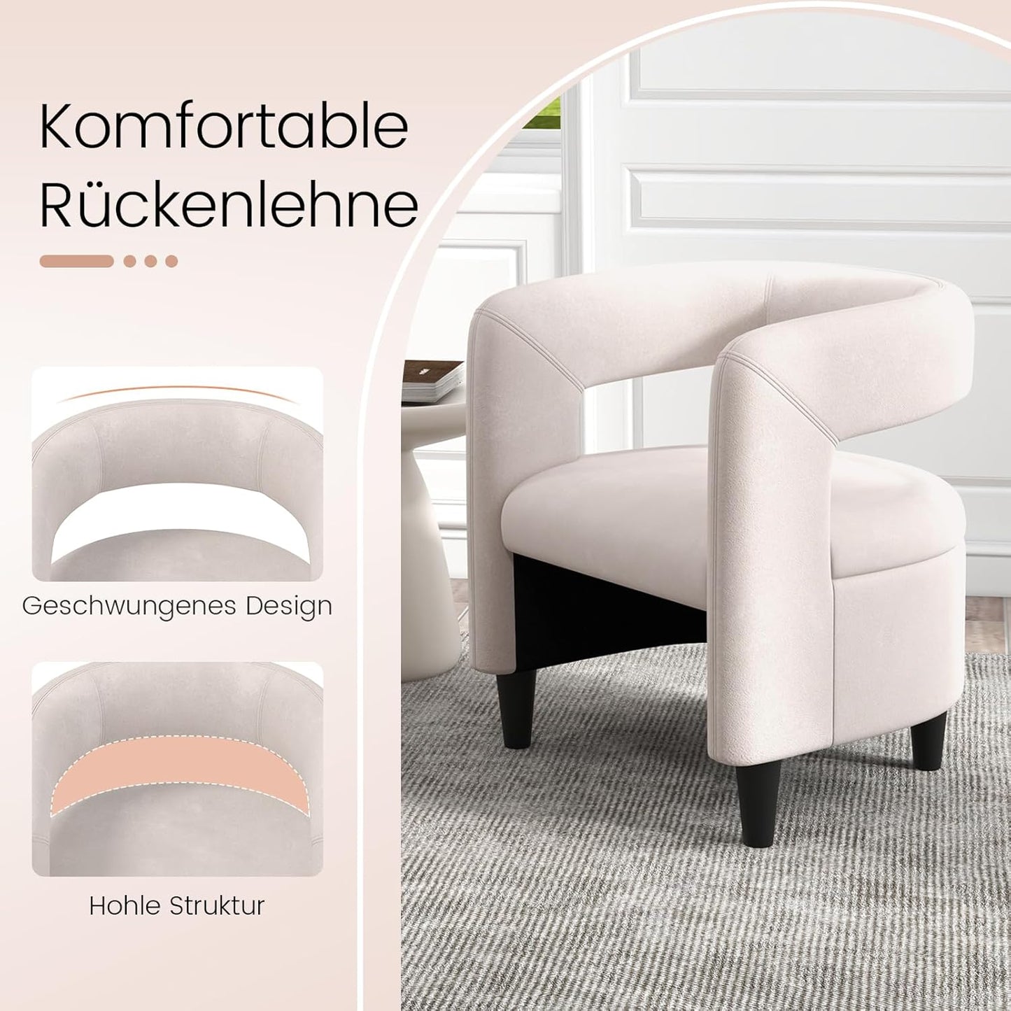Relaxfauteuil – Relaxstoel – Fauteuil – Loungefauteuil – Leunstoel – Met Ottomane – Velvet Bekleding – Massief Houten Frame – Beige