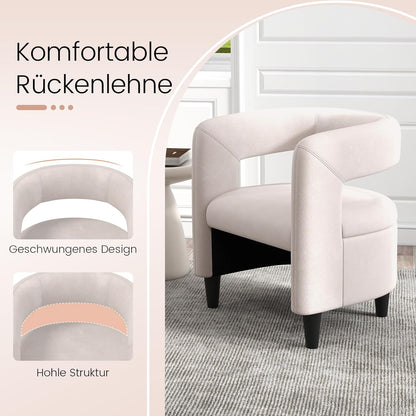 Relaxfauteuil – Relaxstoel – Fauteuil – Loungefauteuil – Leunstoel – Met Ottomane – Velvet Bekleding – Massief Houten Frame – Beige