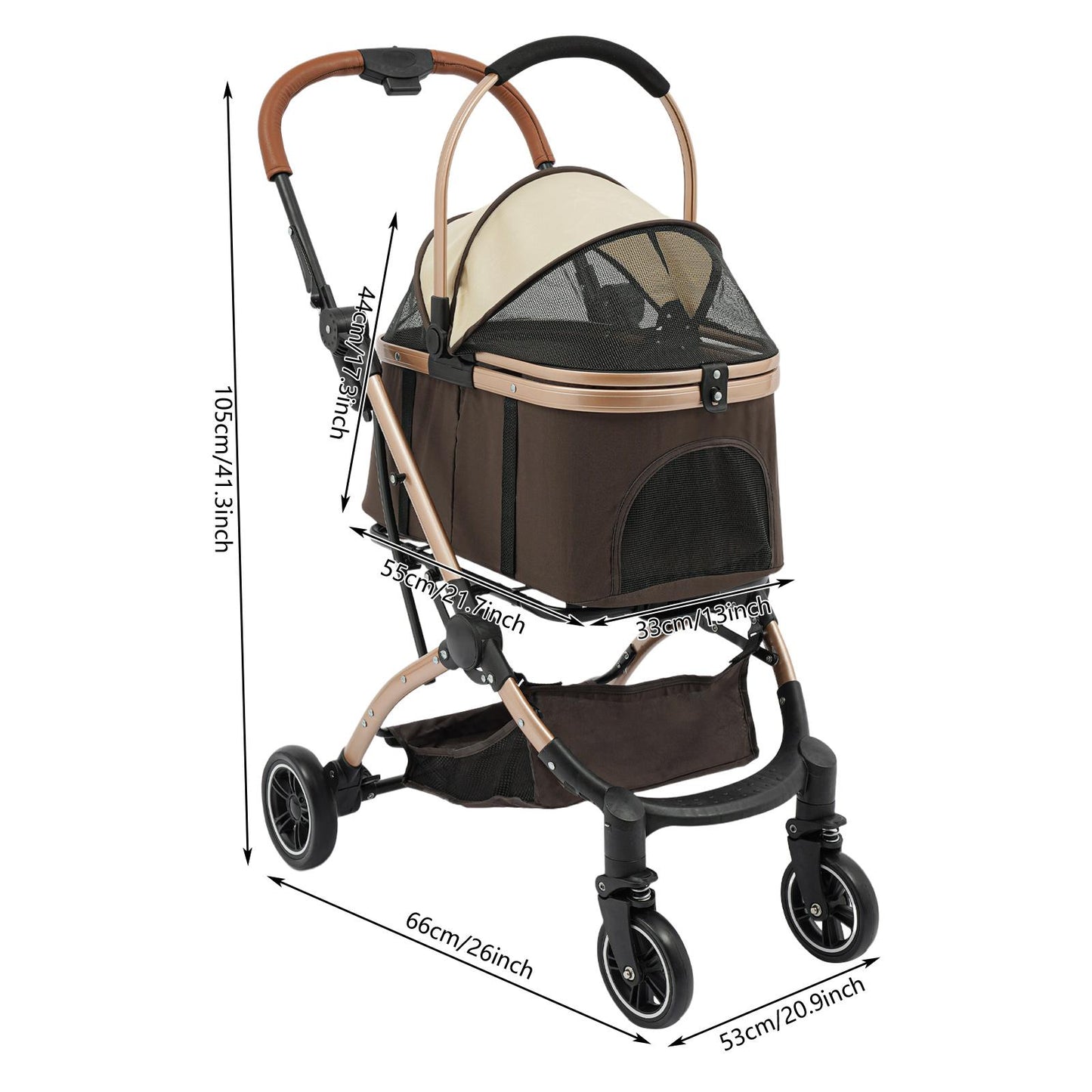 Foldable 4-Wheel All-Terrain Pet Stroller Cart with Canopy, Undercarriage Storage & Harness for dogs & cats - Heavy-Duty Nylon & Oxford Fabric Foldable Puppy/Kitten Carrier for Walks, Vet Visits, Airports, Shopping