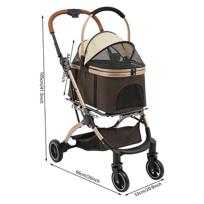 Foldable 4-Wheel All-Terrain Pet Stroller Cart with Canopy, Undercarriage Storage & Harness for dogs & cats - Heavy-Duty Nylon & Oxford Fabric Foldable Puppy/Kitten Carrier for Walks, Vet Visits, Airports, Shopping