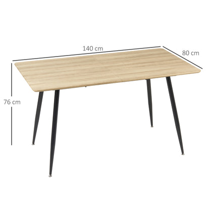 Eettafel – Tafels – Meubels – Kleine Eettafel – Keukentafel – Scandinavisch Design – 140x80x76 cm – MDF Houtfineer Met Zwarte Stalen Poten