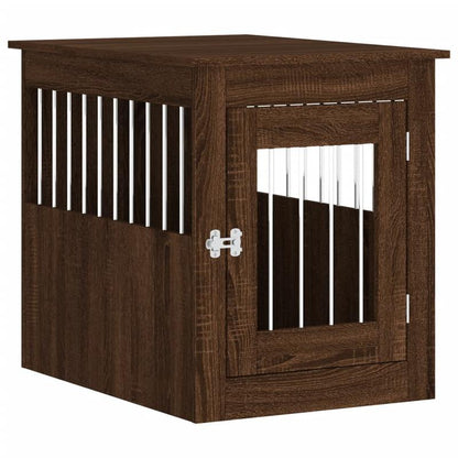 Modern Wood Dog Cage in Furniture Style - White/Brown Oak Look Wood & Polypropylene Frame, Removable Panels, Easy Assembly, Spacious Kennel for Medium Dogs (55x75x65cm) - /Outdoor Use, Hidden Door Design Pet Pen