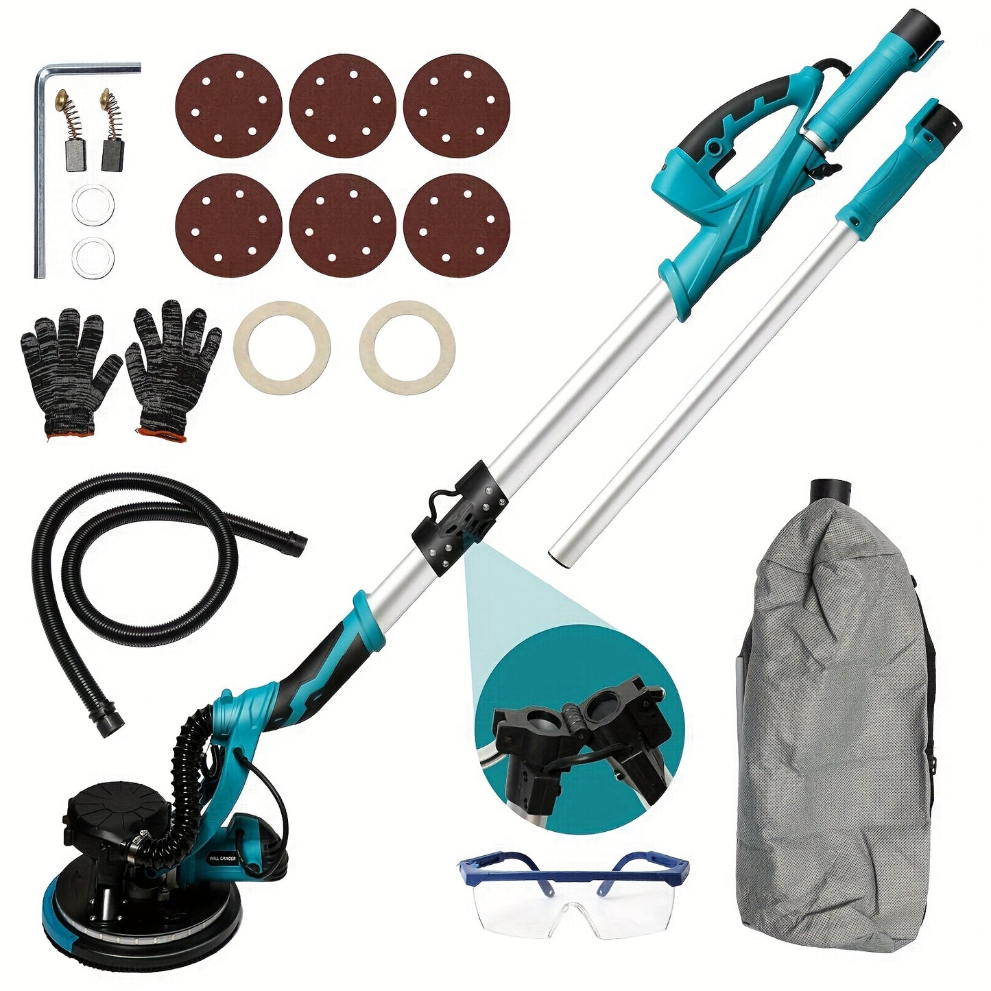 Gedeeltenschuurmachine – Drywall Sander – Wand- en Vloerschuurmachine – Multischuurmachine – Handpalmschuurmachine – Elektrisch – Incl. Stofafzuiging & LED-Verlichting – Verstelbare Opvouwbare Handgreep