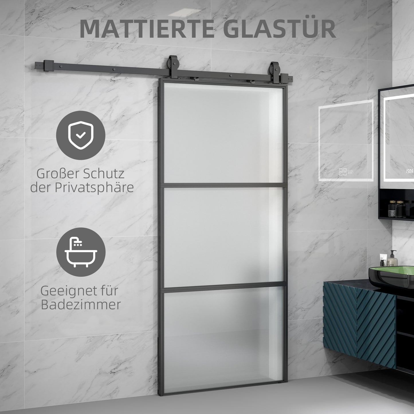 Schuifdeur – Schuifpaneel – Glazen Deur – Raumtebesparende Deur – Interieurdeur – Matglas – Zwart Stalen Frame – Soft-Close Mechanisme – Eenvoudige Montage