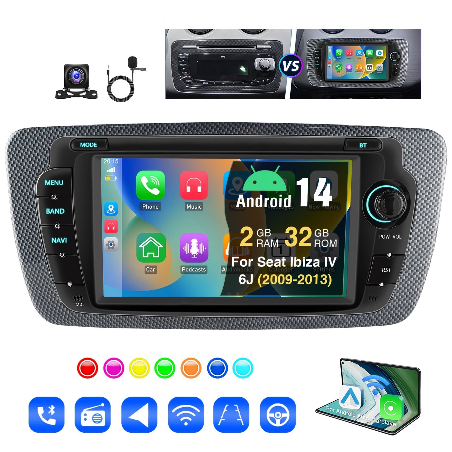 Android Autostereo – Autoradio – Multimedia Speler – Navigatiesysteem – Touchscreen Radio – 7 Inch HD Scherm – Android 14 Systeem – Draadloze Carplay & AHD Camera Variant