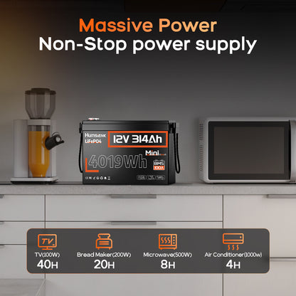 12V LiFePO4 Accu – Lithium Batterij – Caravan Accu – Camper Accu – Zonne-energie Accu – 314Ah Capaciteit – Compact & Lichtgewicht Met Afstandsbediening