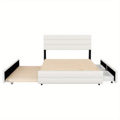 Platformbed – Tweepersoonsbed – Bedframe – Opbergbed – Slaapbed – Modern Beige – 140x200 cm – Met Opberglades – Stevige Duurzame Constructie