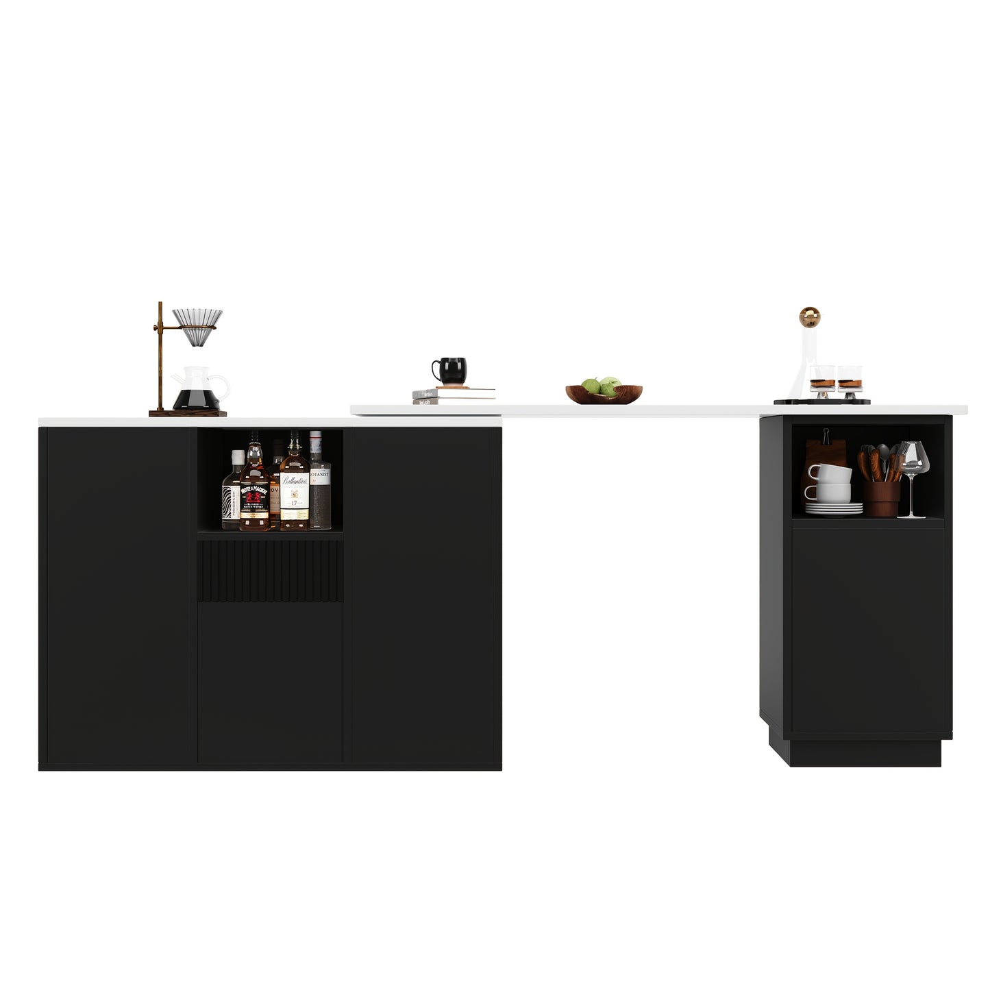 Bartafel – Statafel – Keukentafel – Barmeubel – Bistrotafel – Uitschuifbaar – Opbergruimte – Bamboe – Zwart – Mobiel