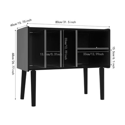 Modern Black Vinyl Record Player Stand with Storage Cabinet - Heavy-Duty MDF & Iron Construction, 80.01cm x 68.07cm x 39.88cm Turntable Stand with 4-Tier Shelves, Holds 220 Vinyl Records, Space-Saving Design for Living Room,