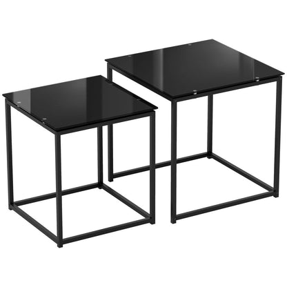 Salontafel – Koffietafel – Bijzettafel – Woonkamertafel – Sofa Tafel – Zwart Stalen Frame – Glazen Tafelblad
