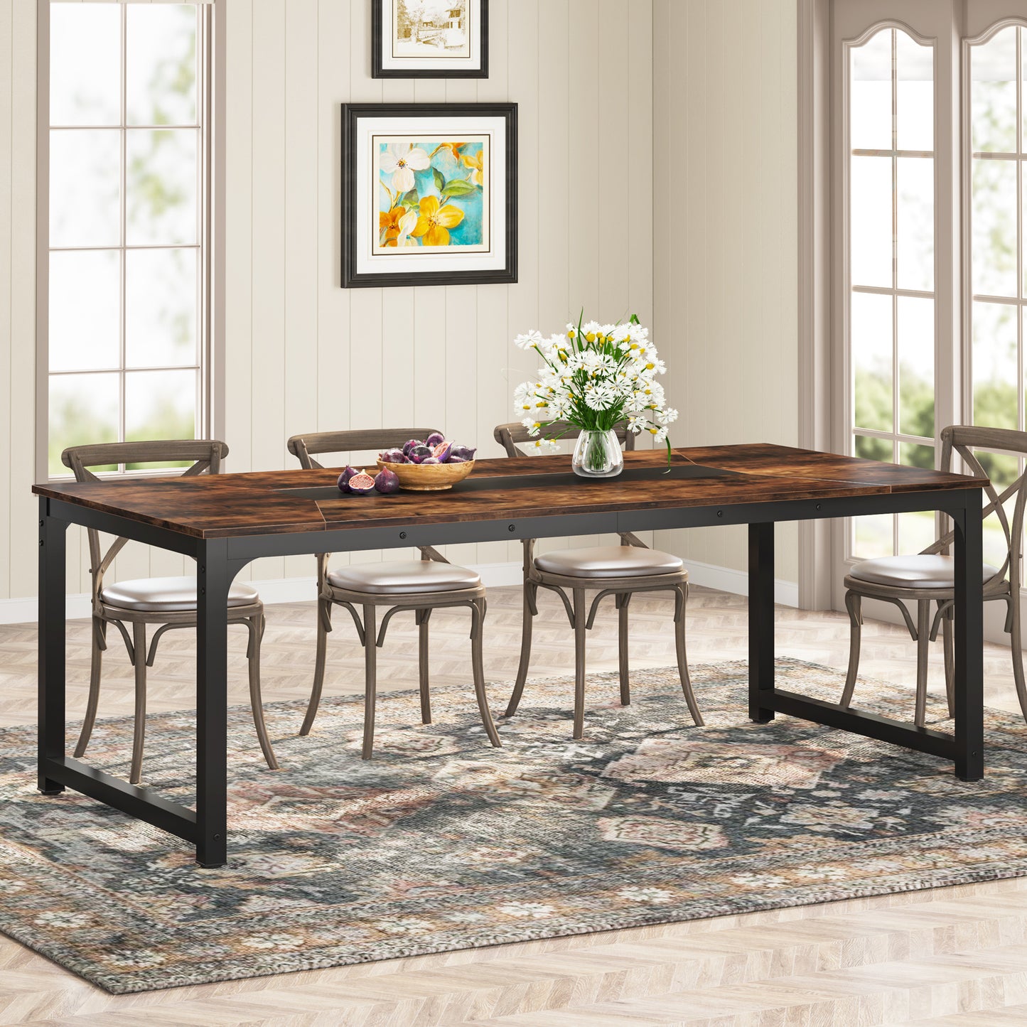 Eettafel – Tafel – Keukentafel – Dinertafel – Industriële Eettafel – Rustic Brown – Voor 6-8 Personen – Robuuste Metalen Poten