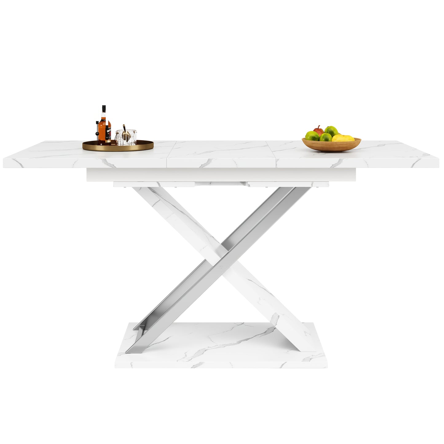 Eettafel – Uitschuifbare Tafel – Keukentafel – Woonkamertafel – Bamboe Tafel – Modern Design – Ruimtebesparend – Wit – Duurzaam & Stabiel