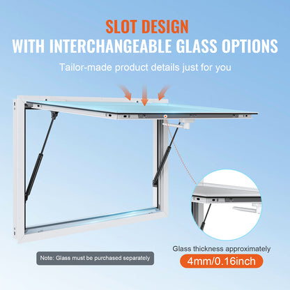 Foodtruck Luifel – Serveerruit – Uitgifteraam – Verkoopkraam Raam – Schuifraam – Aluminium Frame – 48"x36" – Hydraulische Steunen – Met Slot & Zonnescherm