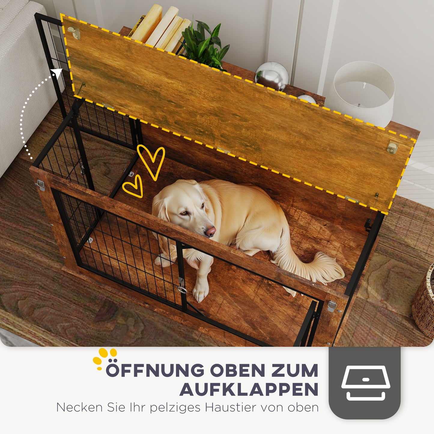 Hondenbench – Hondenkooi – Hondenhok – Hondenmand – Dierenbench – Rustiek Bruin – 2 Slotbare Deuren – Stevig Spaanplaat Metalen Frame – 93x55x62,5 cm Binnenruimte