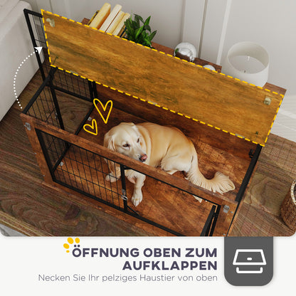 Hondenbench – Hondenkooi – Hondenhok – Hondenmand – Dierenbench – Rustiek Bruin – 2 Slotbare Deuren – Stevig Spaanplaat Metalen Frame – 93x55x62,5 cm Binnenruimte