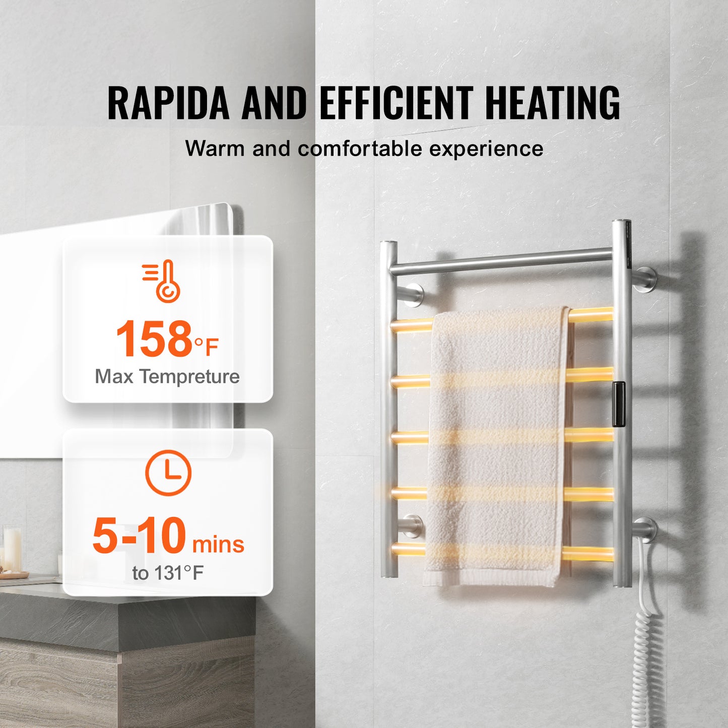 Elektrische Handdoekverwarmer – Handdoekradiator – Badkamerverwarming – Warmhoudrek – Handdoekdroger – Roestvrij Staal – 5 Warmtestanden met Timerfunctie