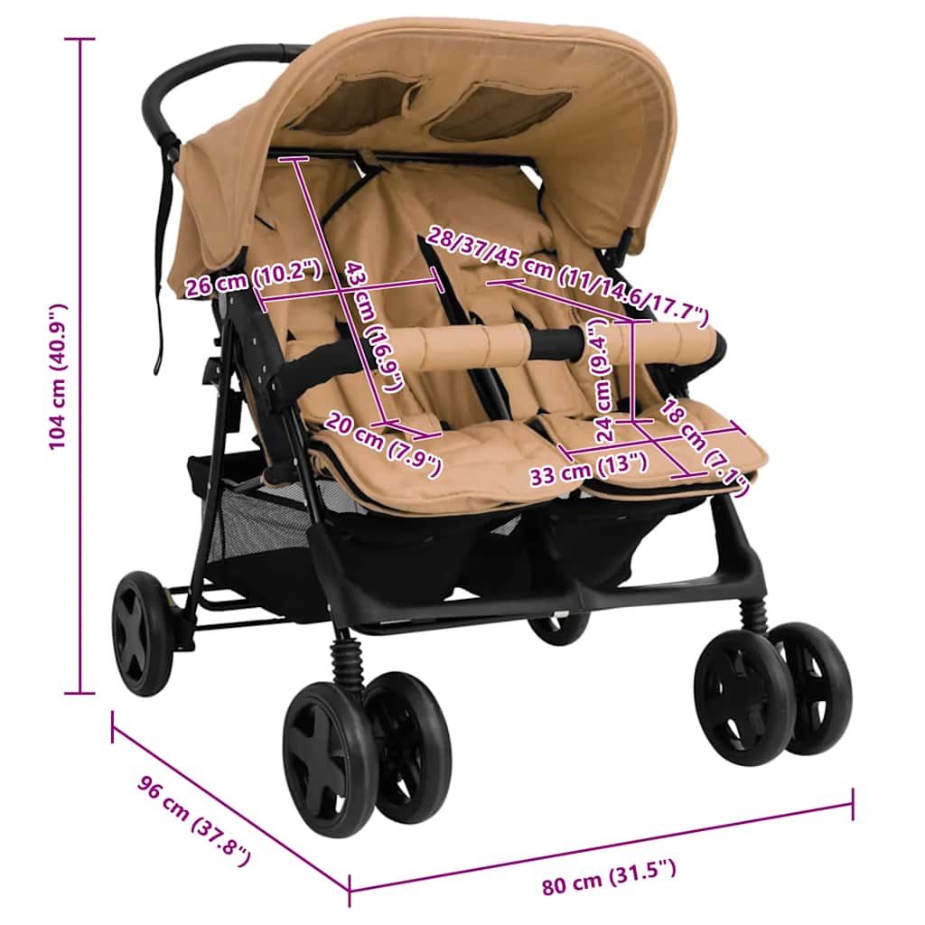 Twinwagen – Dubbele Kinderwagen – Duowagen – Tweelingwagen – Wandelwagen – Stalen Frame – Inclusief Zonnekap – Inklapbaar – Marineblauw