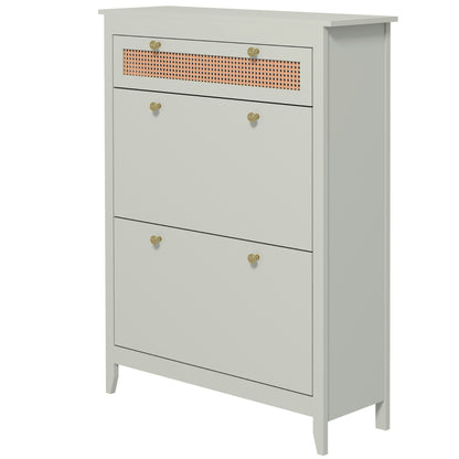 Schoenenkast – Schoenenrek – Schoenopberger – Schoenendisplay – Schoenmeubel – Voor 12 Paar Schoenen – Uittrekbare Lade & Draaideurtjes – Compact Groen Design
