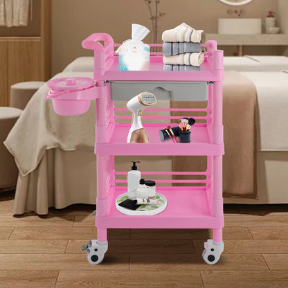 Beauty Trolley – Make-up Koffer – Schminkkoffer – Cosmetica Koffer – Opbergtrolley Roze – 3 Laags Met Lade – Mobiele Opbergruimte – 100 Kg Draagvermogen