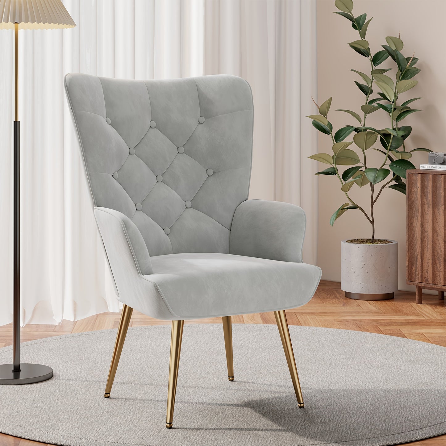 Fauteuil – Armstoel – Relaxstoel – Beklede Stoel – Lounge Stoel – Grijs – Fluwelen Bekleding – Ergonomisch Met Metalen Poten